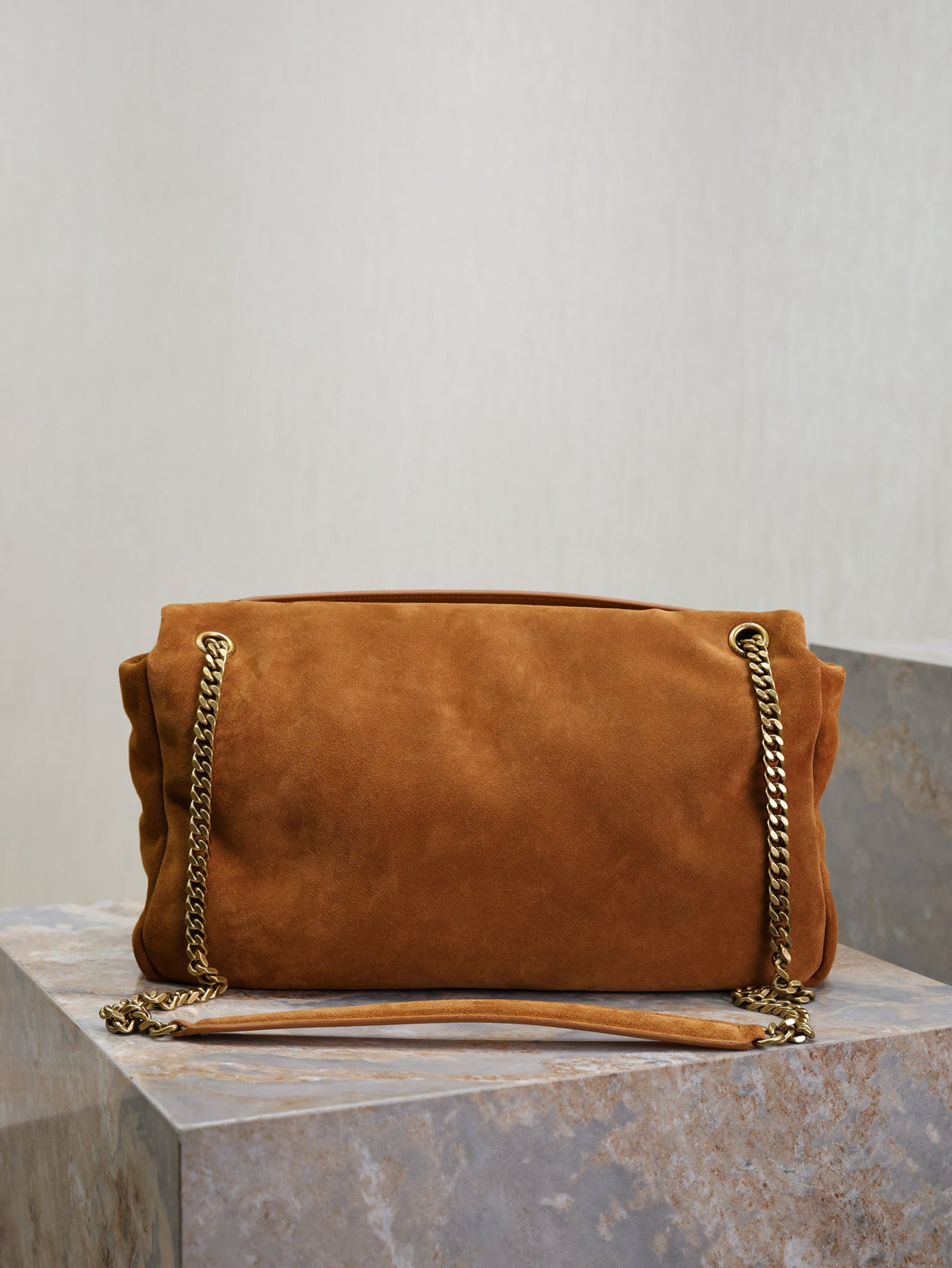 YSL 25S CALYPSO GM 38 IN DARK CARAMEL SUEDE GOLD HARDWRE