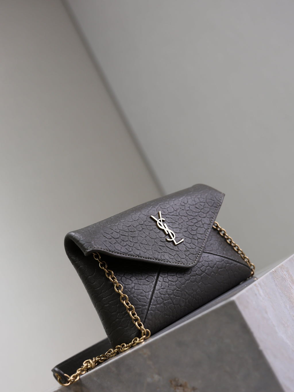 YSL 25S CALYPSO MINI 19 IN CHARCOAL GRAY LAMBSKIN GOLD HARDWRE