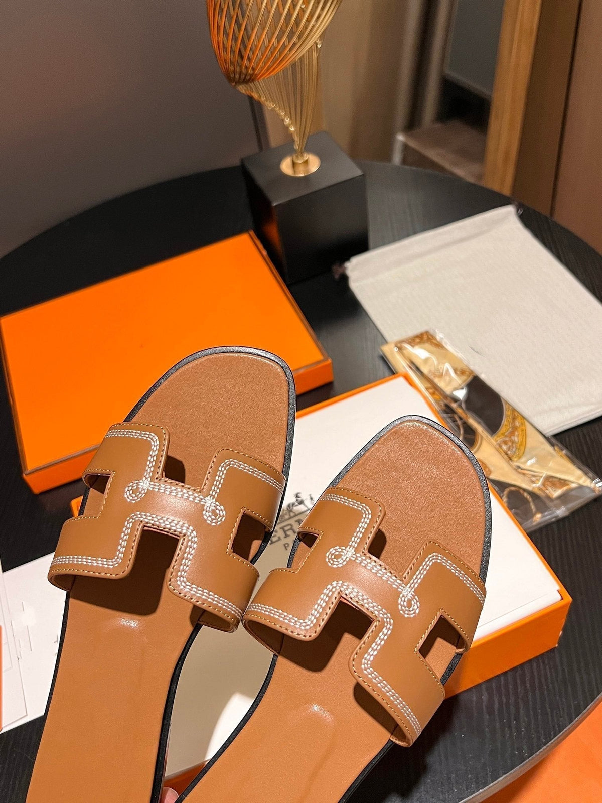 HERMES 0RAN SANDAL Calfskin Sandstone