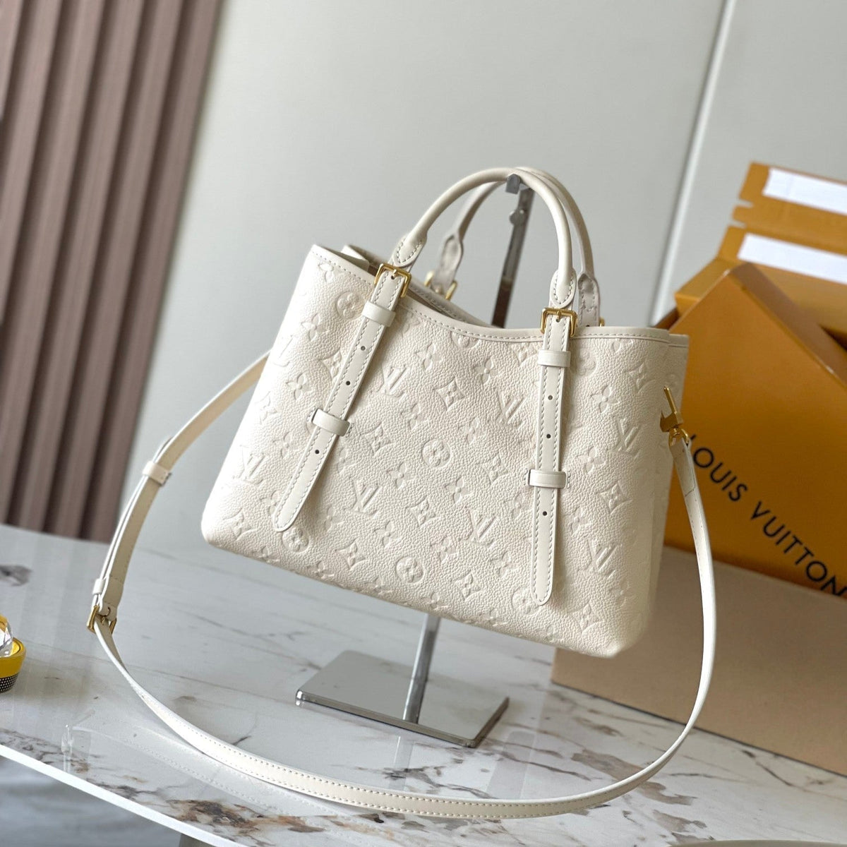 LOUIS VUITTON BABYLONE TOTE 31 IN WHITE MONOGRAM EMPREINTE LEATHER