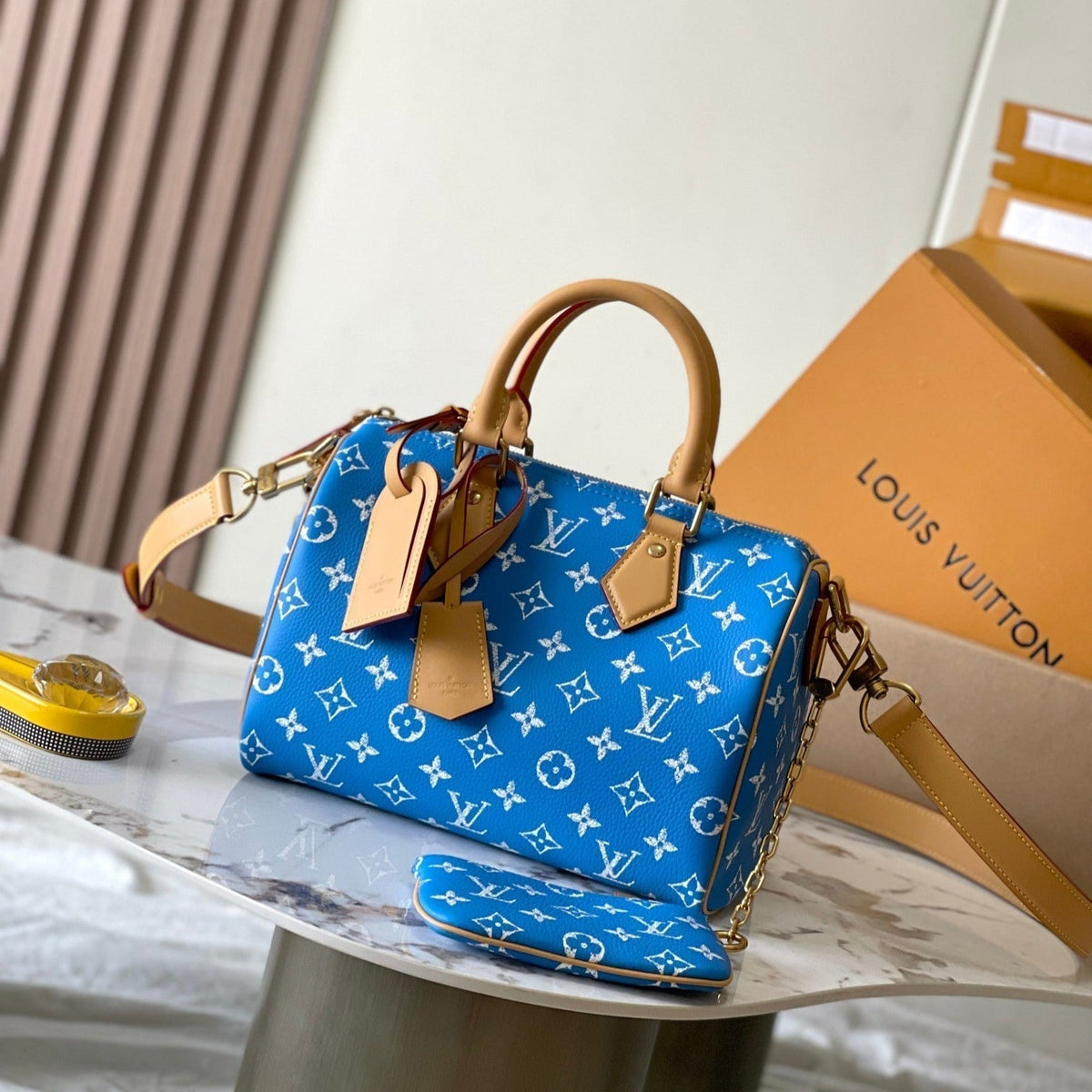 LOUIS VUITTON SPEEDY P9 BANDOULIÈRE 25 IN BLUE MONOGRAM CANVAS GOLD HARDWARE