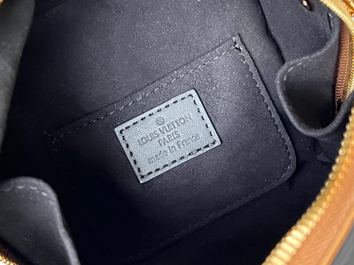 LOUIS VUITTON LV 25S JUST IN CASE 14 IN BROWN MONOGRAM CANVAS LEATHER TRIM BLACK