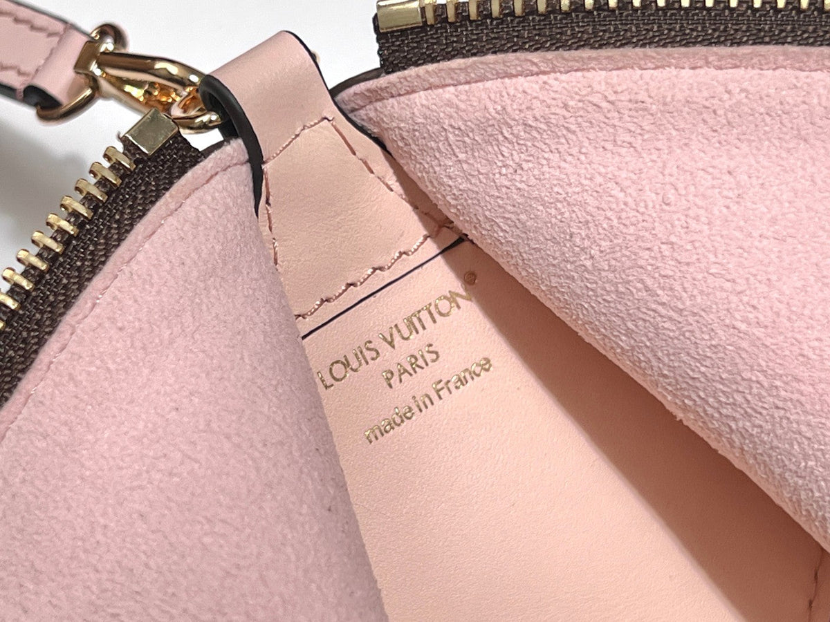 LOUIS VUITTON BLOOM POUCH 22 IN BROWN MONOGRAM CANVAS AND PASTEL PINK CALFSKIN SIDES
