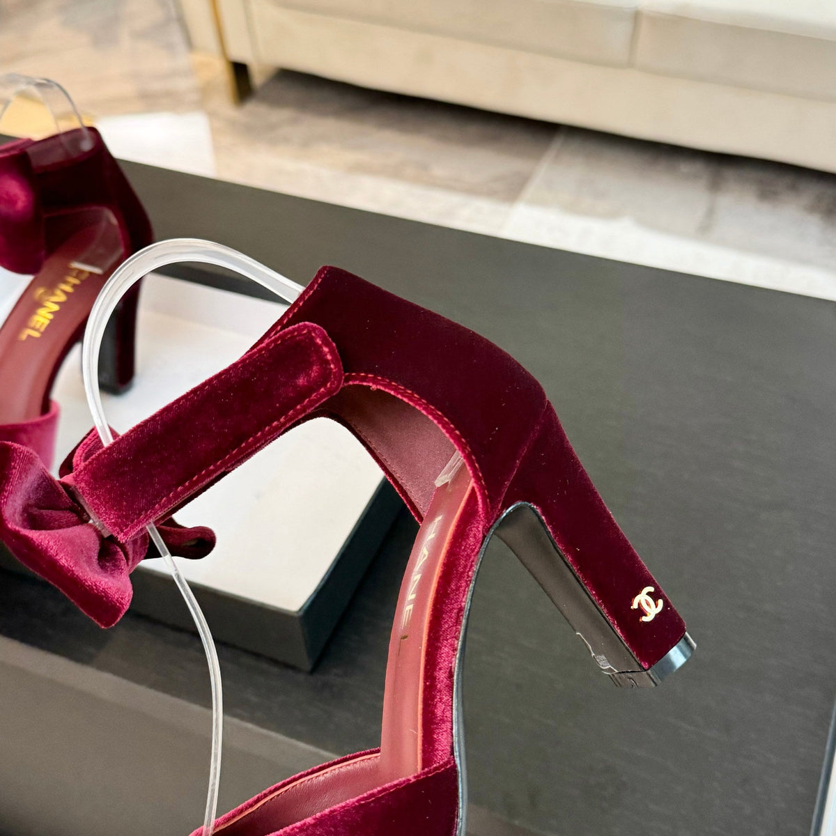CHANEL HIGH MARRY JANE IN CHERRY RED VELVET