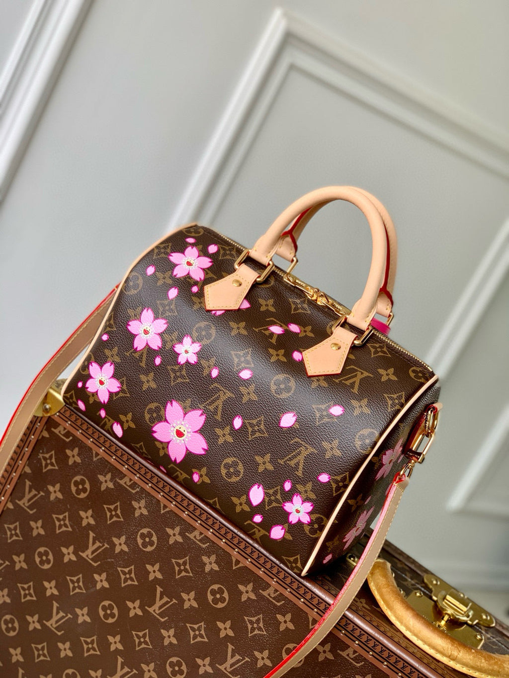 LOUIS VUITTON SPEEDY BANDOULIÈRE CHERRY BLOSSOM 25 IN SAKURA BROWN MONOGRAM COATED CANVAS