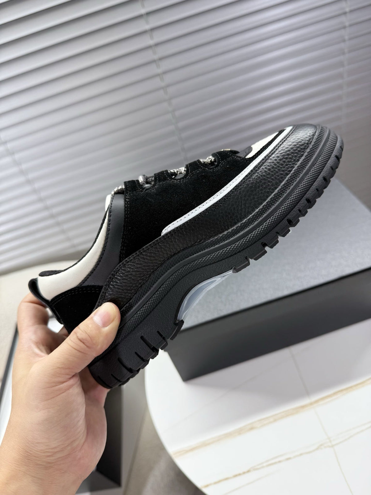CHANEL 25S SNEAKERS 35MM IN BLACK AND WHITE CALFSKIN