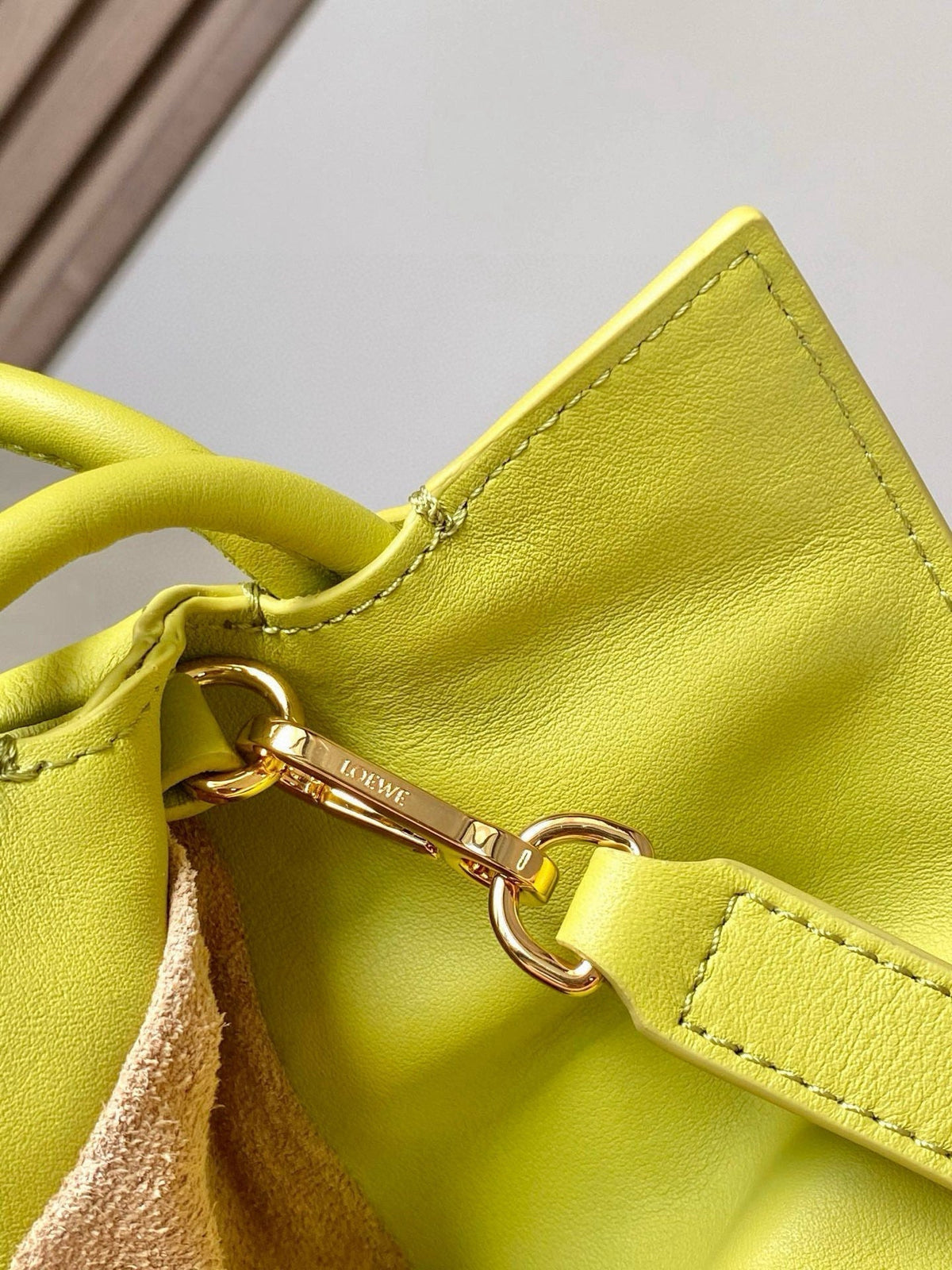 LOEWE 25S LARGE FLAMENCO CLUTCH BAG 30 IN LIME GOLD CALFSKIN