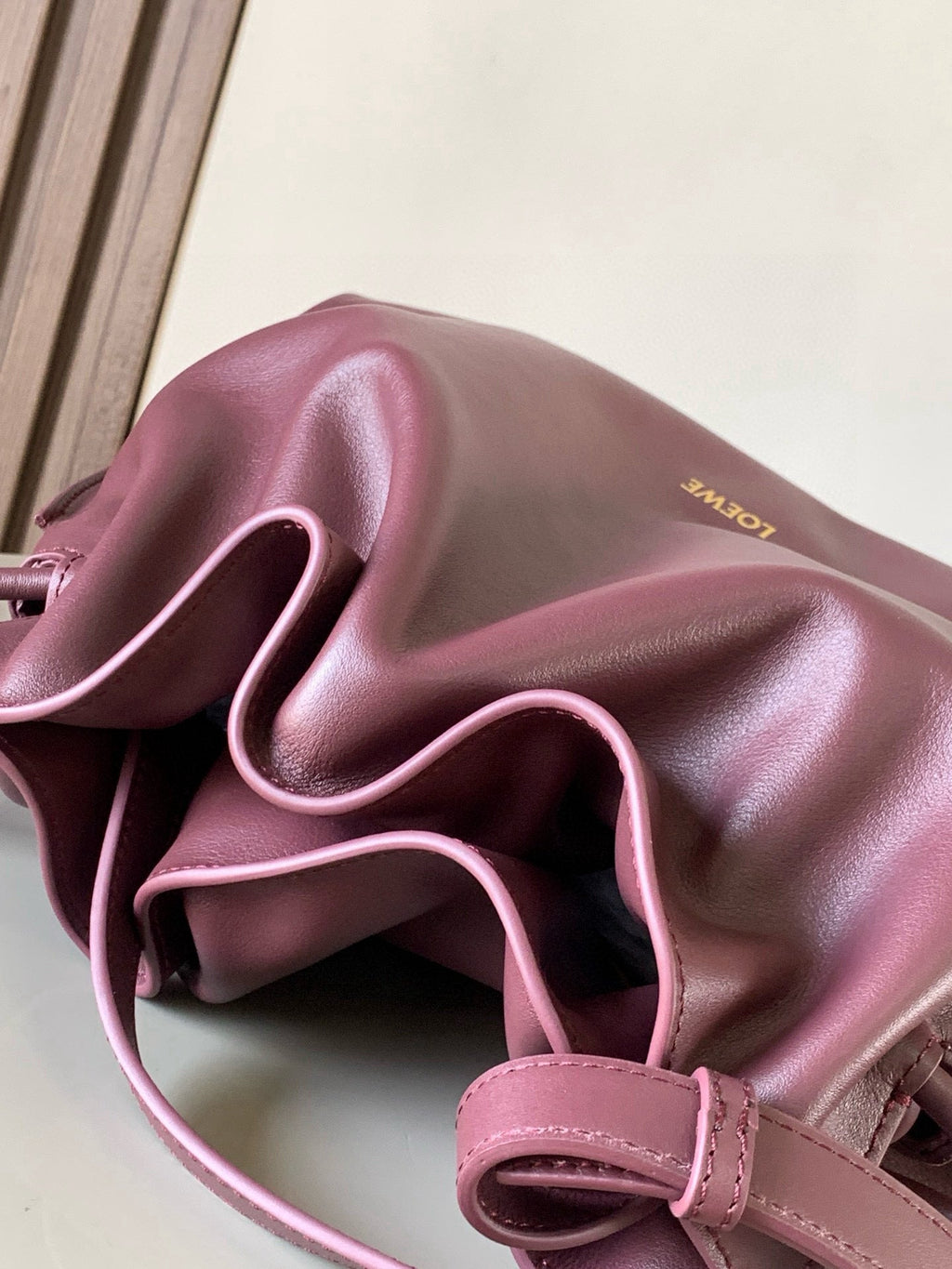 LOEWE 25S LARGE FLAMENCO CLUTCH BAG 30 IN DARK ROSEWOOD CALFSKIN