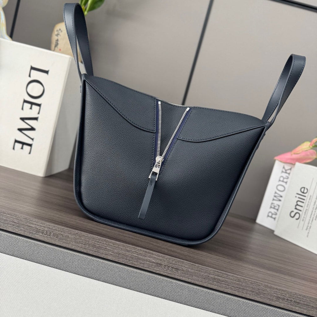 LOEWE 25S HAMMOCK BAG 20 IN CHARCOAL BLUE CALFSKIN SILVER HARDWARE