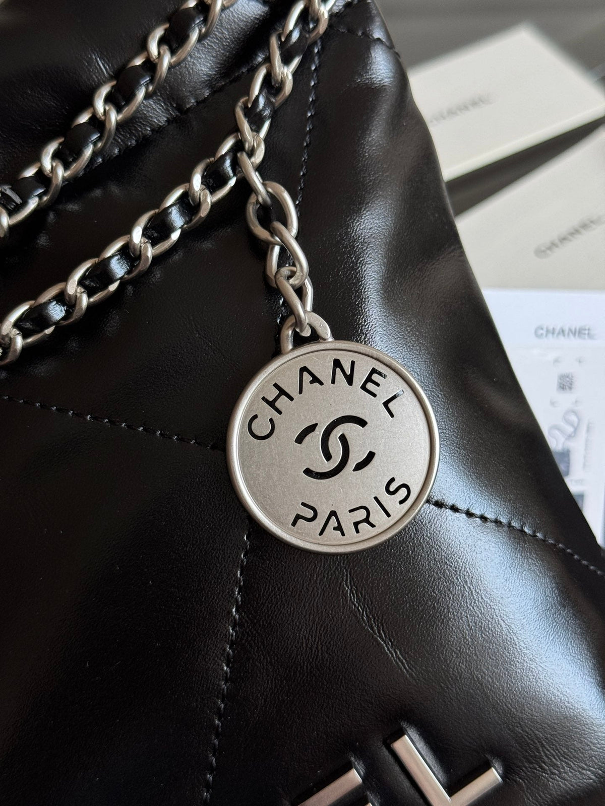 CHANEL MINI HOBO HANDBAG 20 IN BLACK CALFSKIN SILVER-TONE HARDWARE