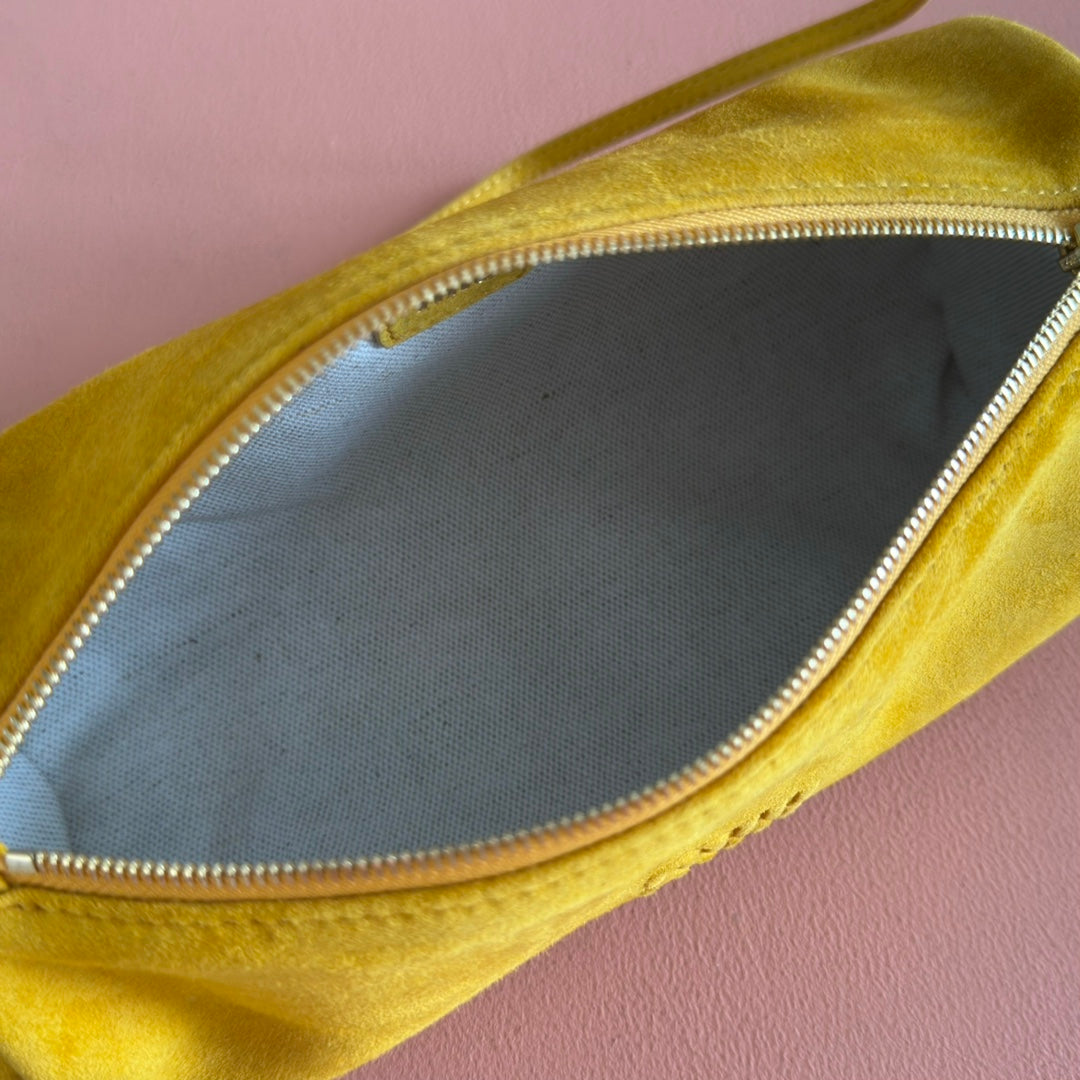 SUEDE BAG 22 MUSTARD YELLOW GOLD HARDWARE