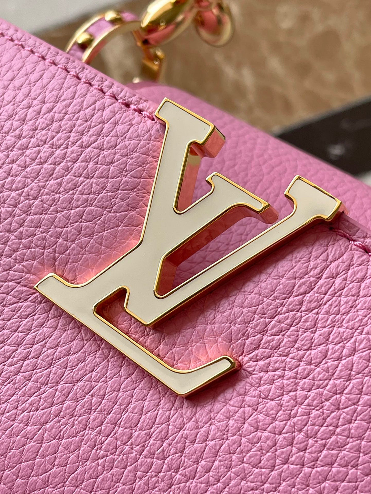 LOUIS VUITTON CAPUCINES BB 26 IN MARSHMALLOW PINK TAURILLON GOLD HARDWARE