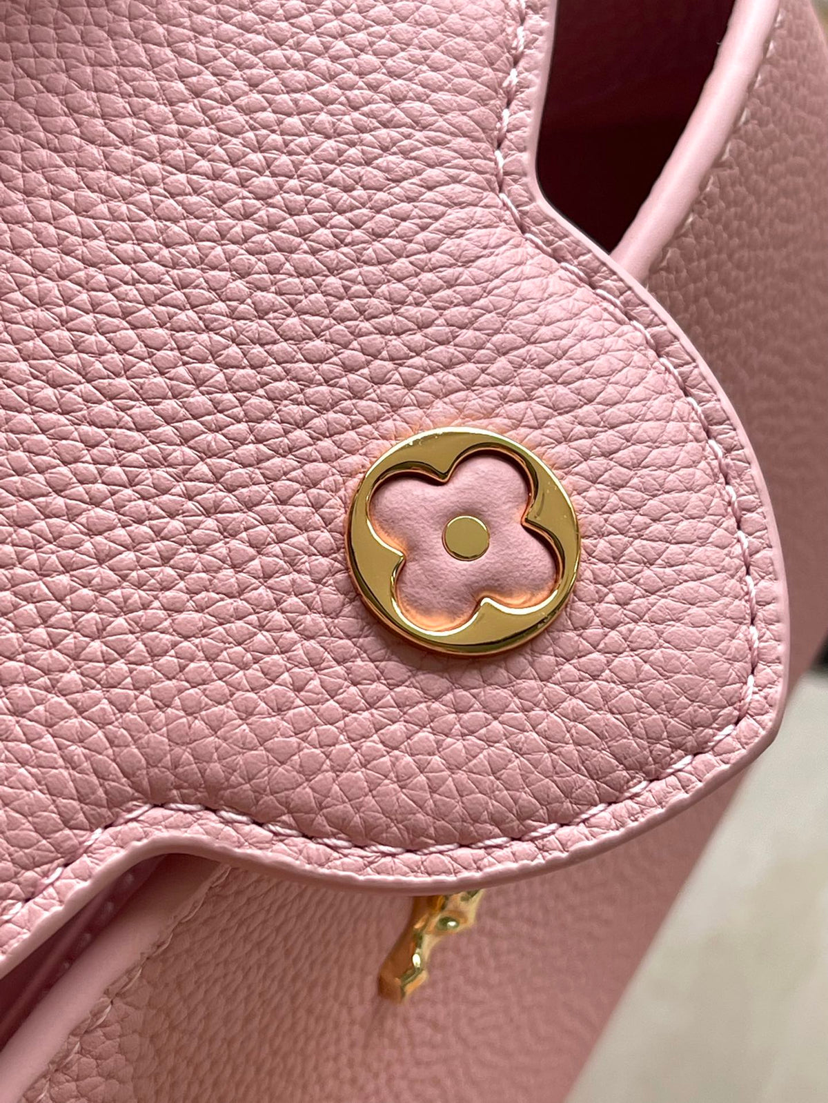 LOUIS VUITTON CAPUCINES EAST-WEST MINI 22 IN BLUSH PINK CALFSKIN GOLD HARDWARE