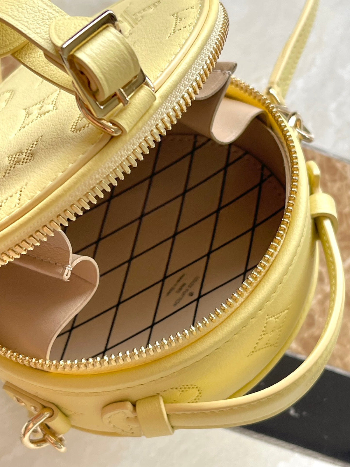 LOUIS VUITTON MINI BOITE CHAPEAU 13 IN BANANA YELLOW MONOGRAM PERFORATED CALFSKIN