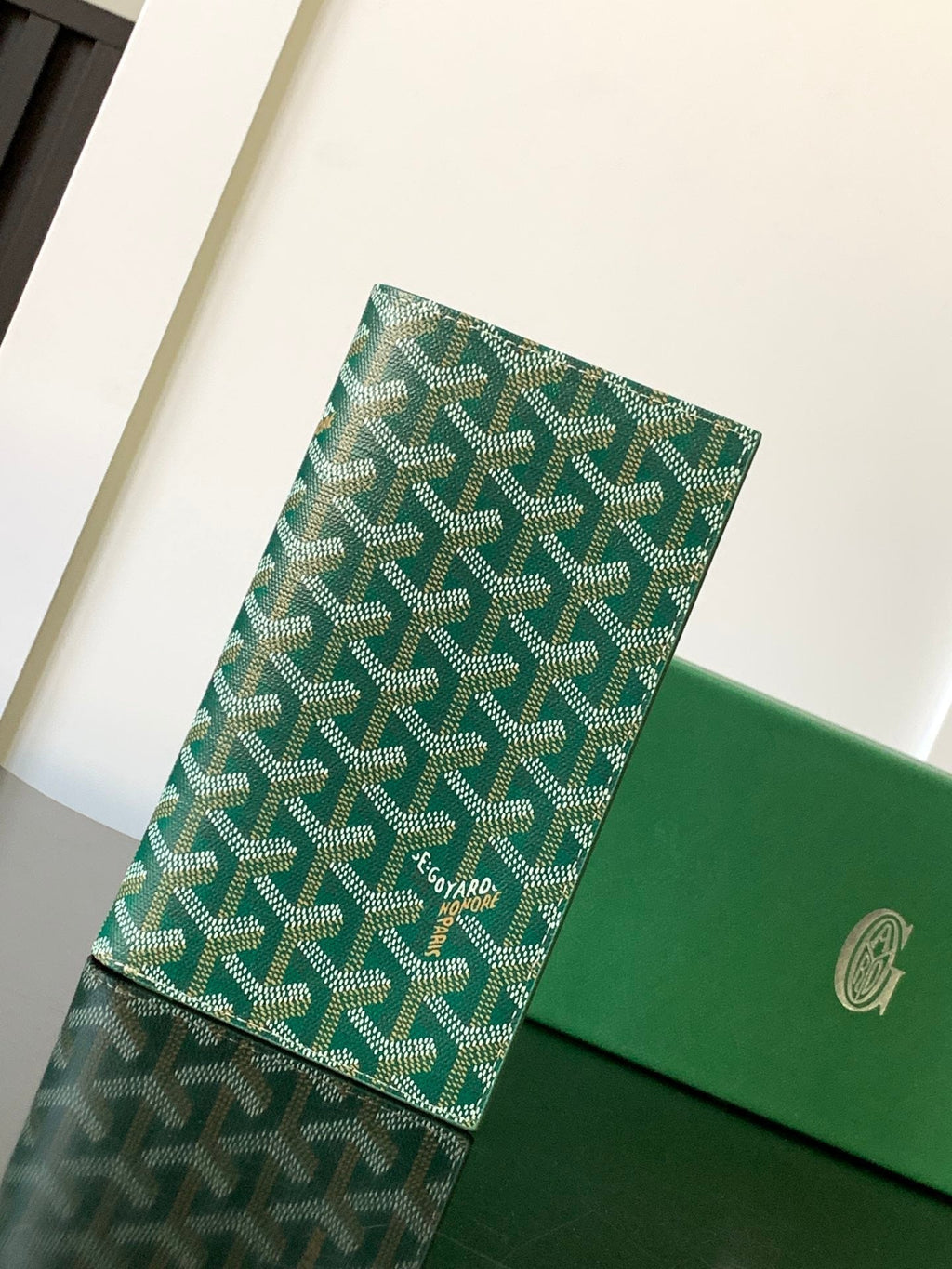 RICHELIEU CHECKBOOK WALLET 19 IN GREEN GOYARDINE CANVAS AND CALFSKIN