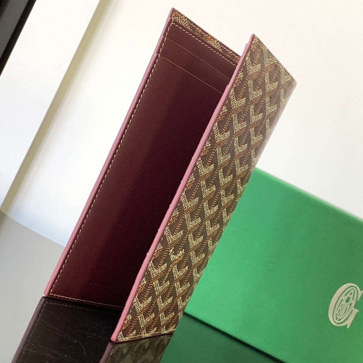 RICHELIEU CHECKBOOK WALLET 19 IN BURGUNDY RED GOYARDINE CANVAS AND CALFSKIN