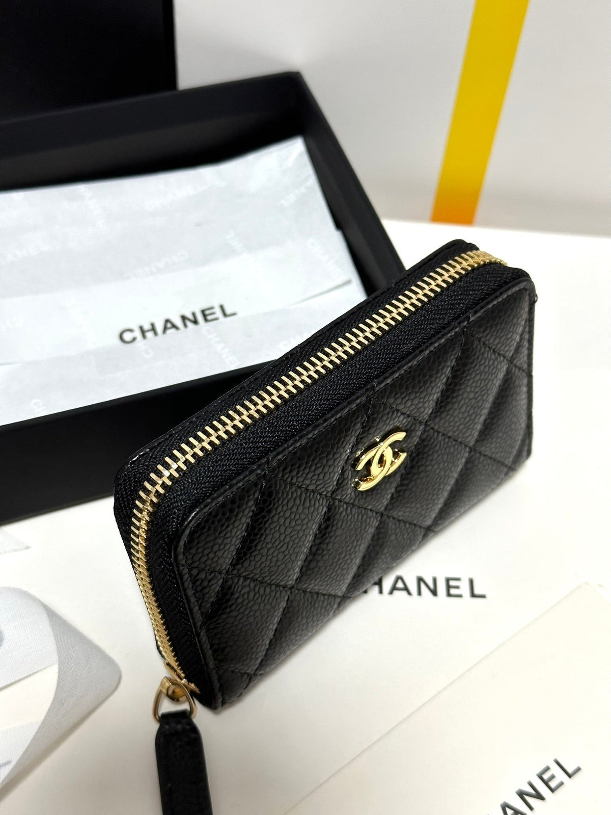 CHANEL MINI WALLET 11 IN BLACK CAVIAR SKIN GOLD METALLIC