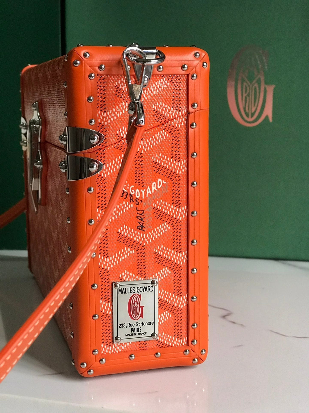 CASSETTE TRUNK BAG 21 IN RED GOYARDINE CANVAS & CLAMECY COWHIDE
