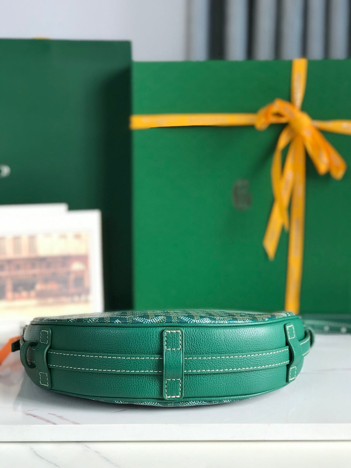 HIRONDELLE BAG 25 IN GREEN LAMBSKIN AND GOYARDINE CANVAS