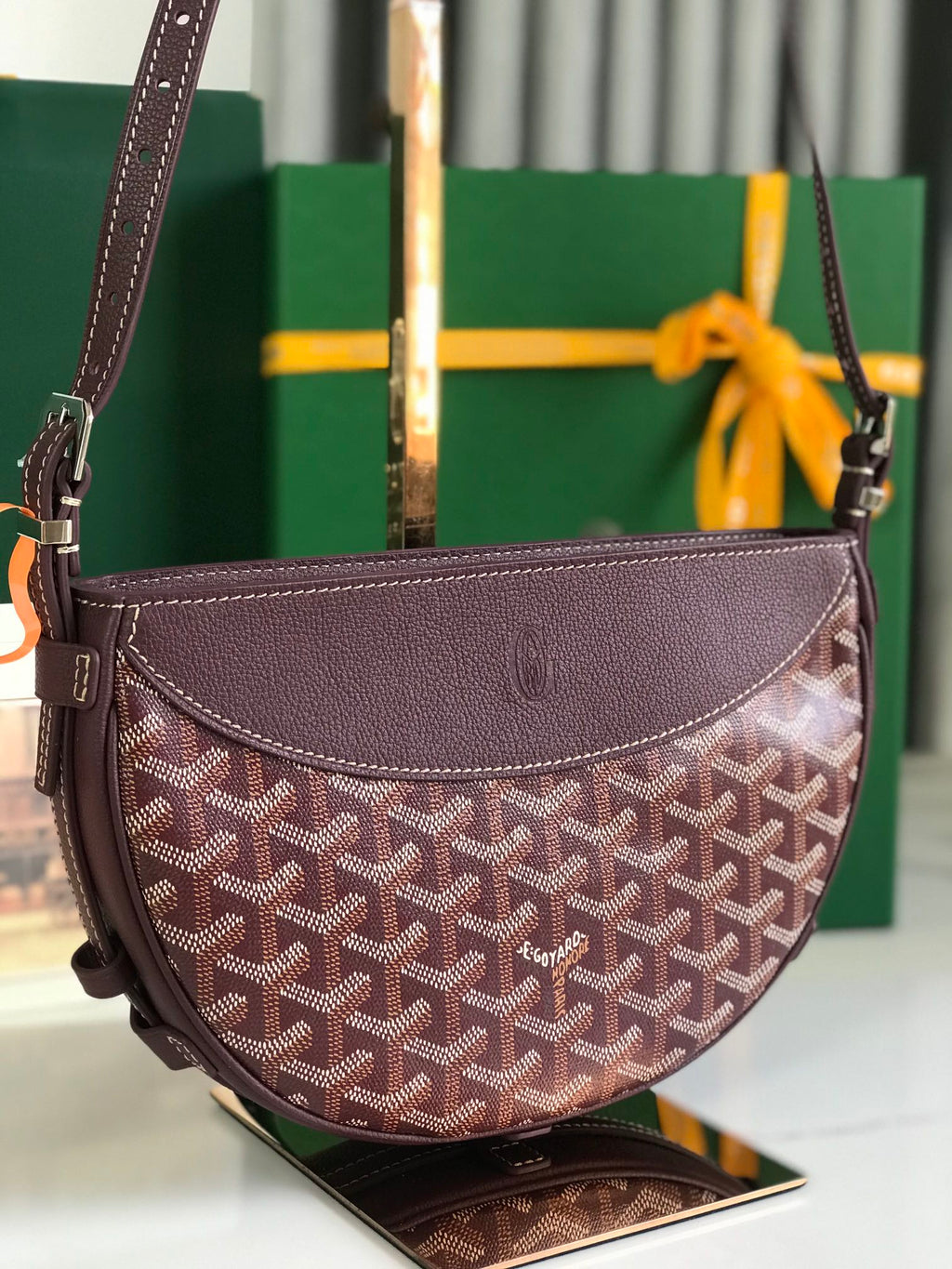 HIRONDELLE BAG 25 IN WINE RED LAMBSKIN AND GOYARDINE CANVAS