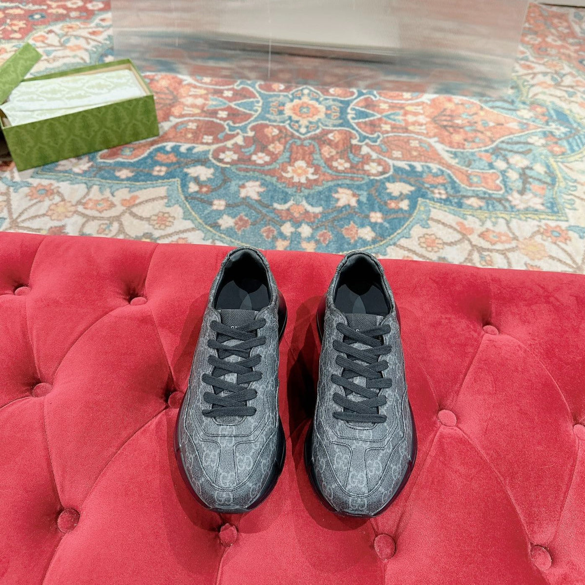 GUCCI RHYTON TRAINER CHARCOAL CALFSKIN