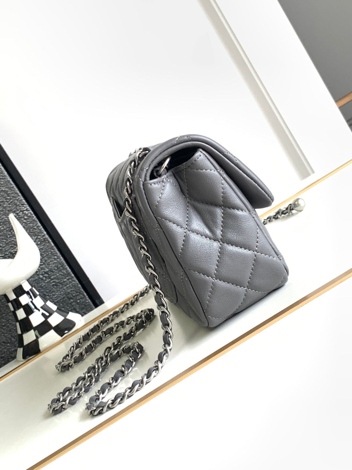 CHANEL MINI 20 FLAP BAG IN DARK GREY CALFSKIN