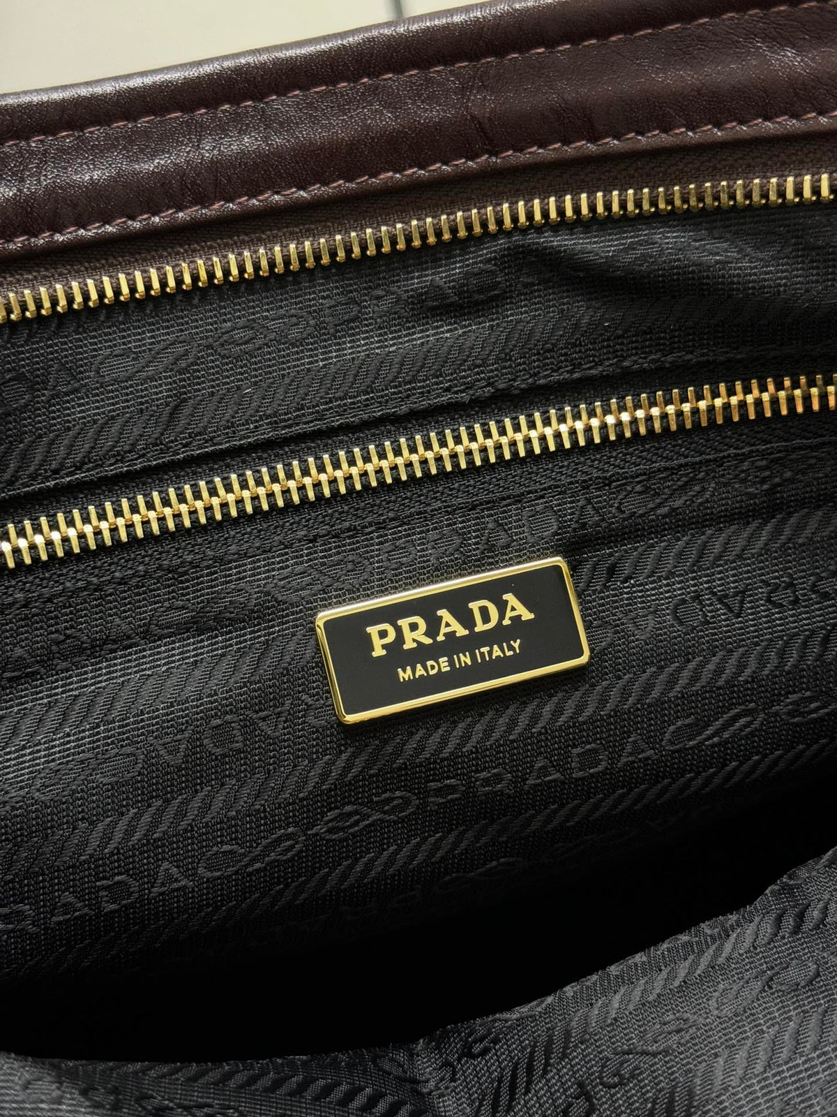 PRADA 25S BONNIE LARGE HANDBAG 38 IN RK BROWN GLOSSY CALFSKIN GOLD HARDWARE
