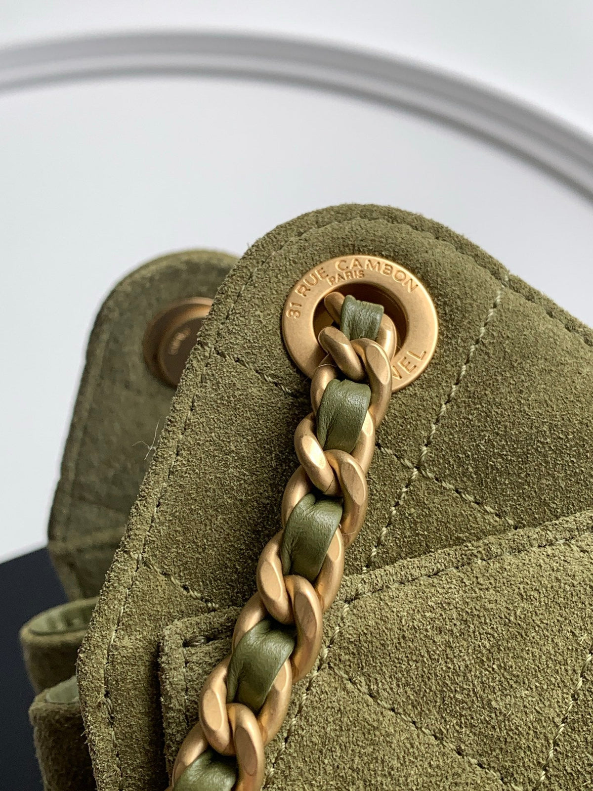 CHANEL 25S HOBO BAG 22 IN MOSS GREEN SUEDE WITH GOLD HARDWARE