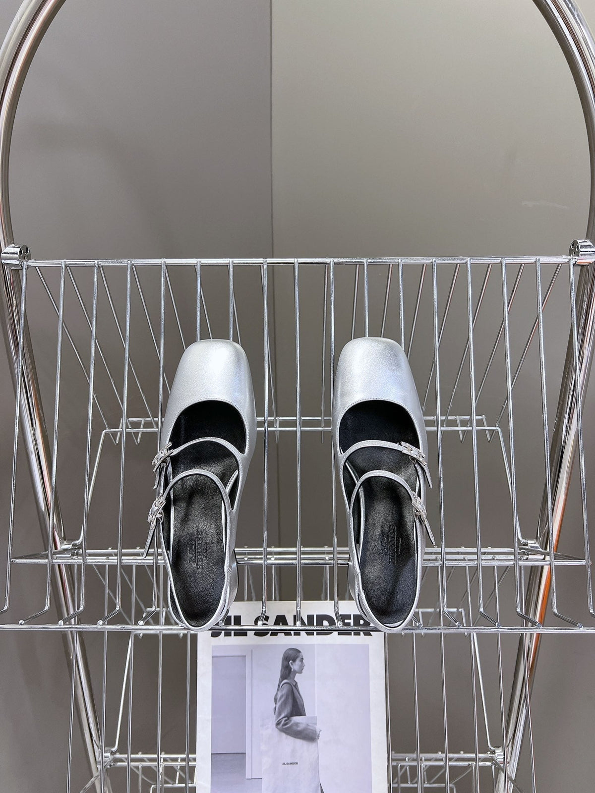 HERMES JACKIE 50 PUMP SILVER LAMBSKIN