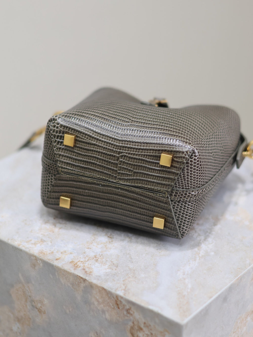 YSL 25S LE 37 MINI 15 IN BROWN LIZARD PATTERN CALFSKIN GOLD HARDWARE