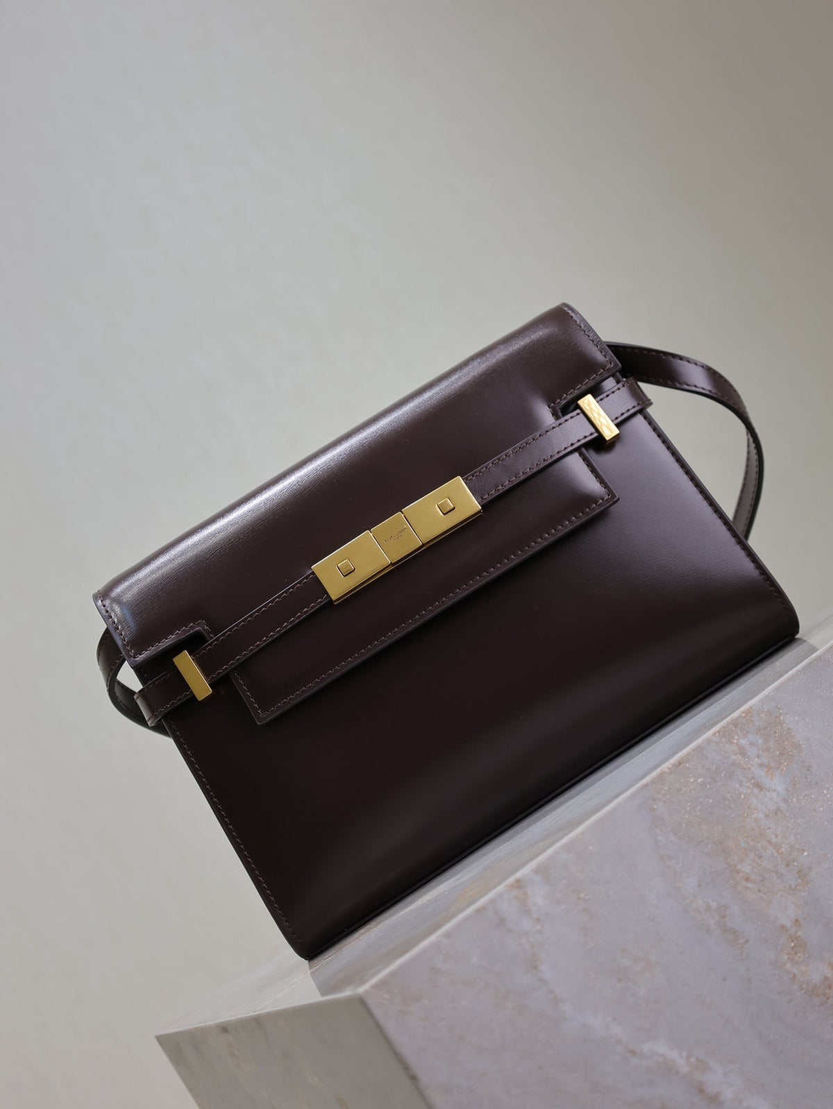 YSL 25S MANHATTAN SMALL 24 IN ROUGE CABERNET CALFSKIN GOLD HARDWRE