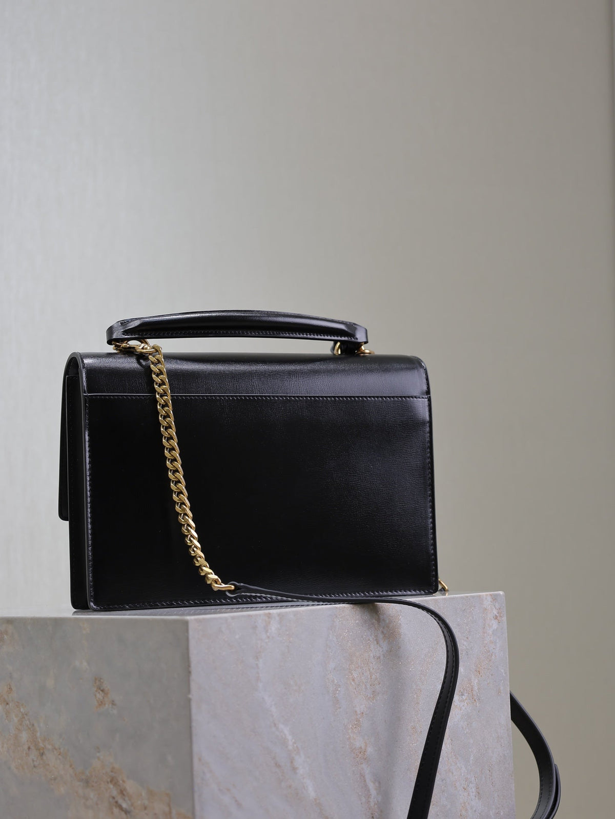 YSL 25S SUNSET MM 25 IN BLACK CALFSKIN AND CARAMEL SUEDE GOLD HARDWARE