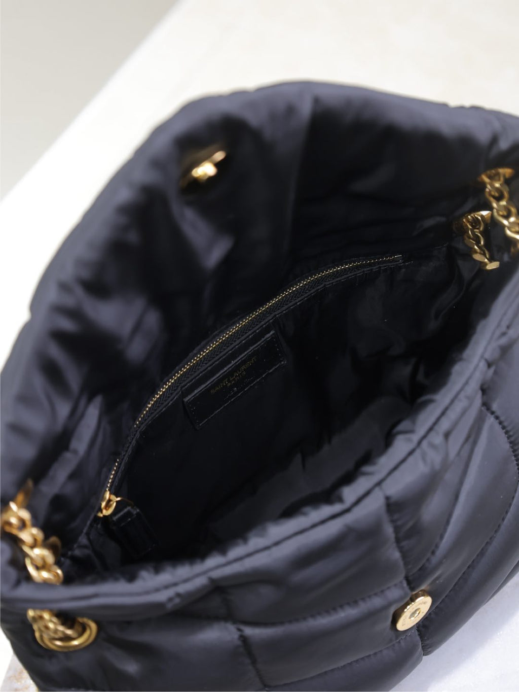 YSL 25S LOULOU PUFFER MEDIUM 29 IN BLACK NYLON